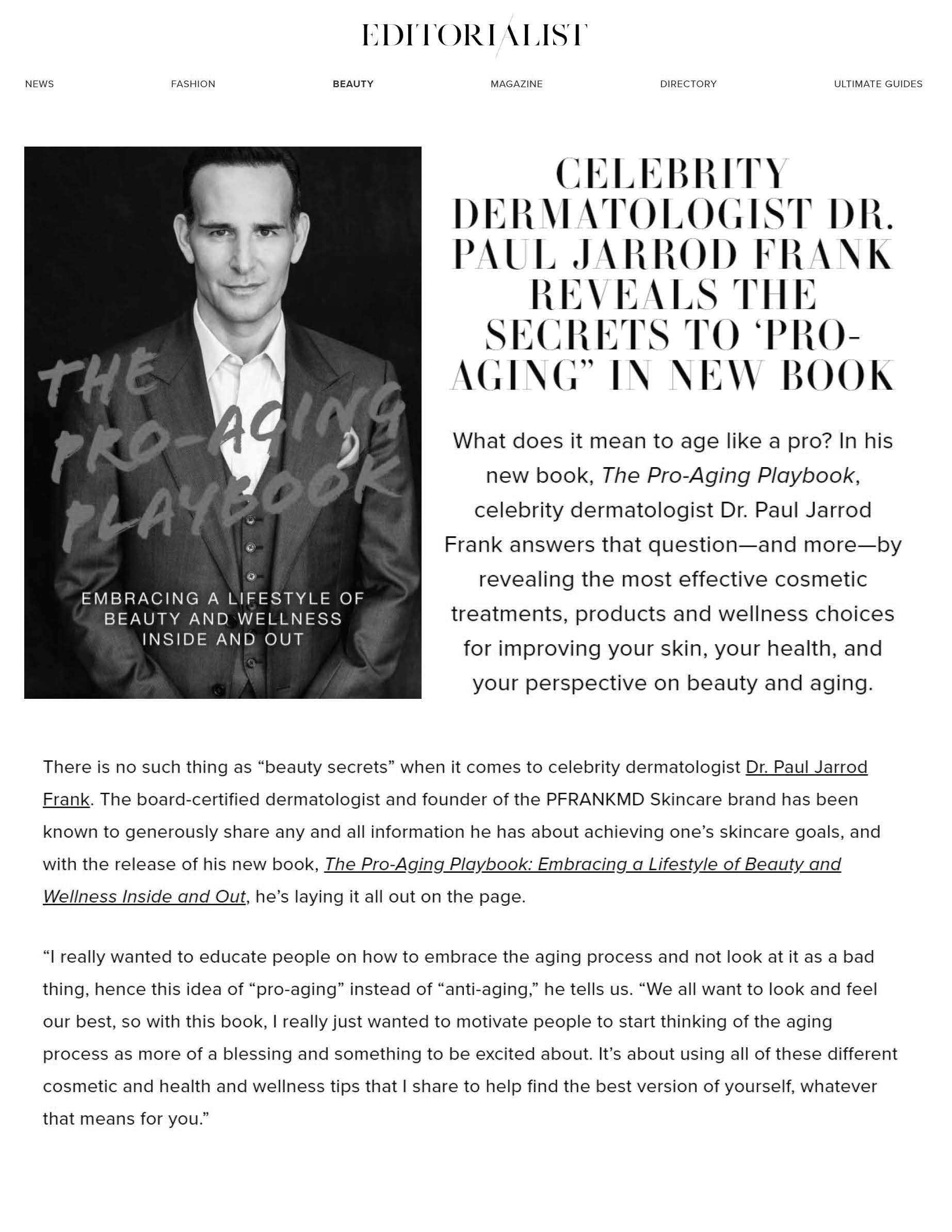 EDITORIALIST featured The Pro-Aging Playbook by Dr. Paul Jarrod Frank of PFrankMD
