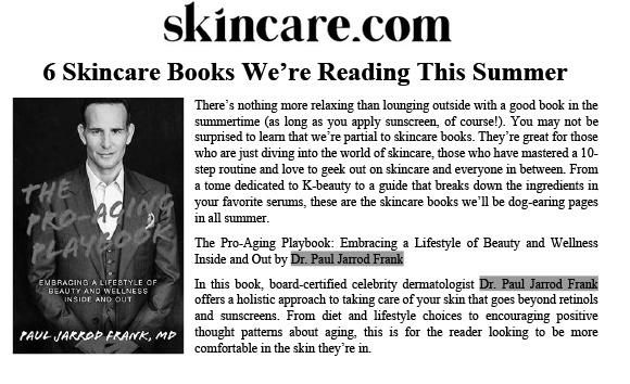 skincare.com featured The Pro-Aging Playbook by Dr. Paul Jarrod Frank of PFrankMD