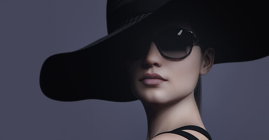 Beautiful woman wearing wide brim hat and sunglasses