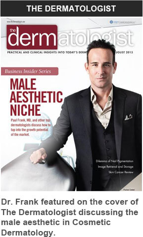 Dr. Frank featured on the cover of The Dermatologist Magazine discussing the male aesthetic in Cosmetic Dermatology